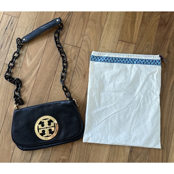 Tory Burch Purse Handbag Clutch Bag Chain Link Black Shoulder Strap Remo… - Picture 1 of 16